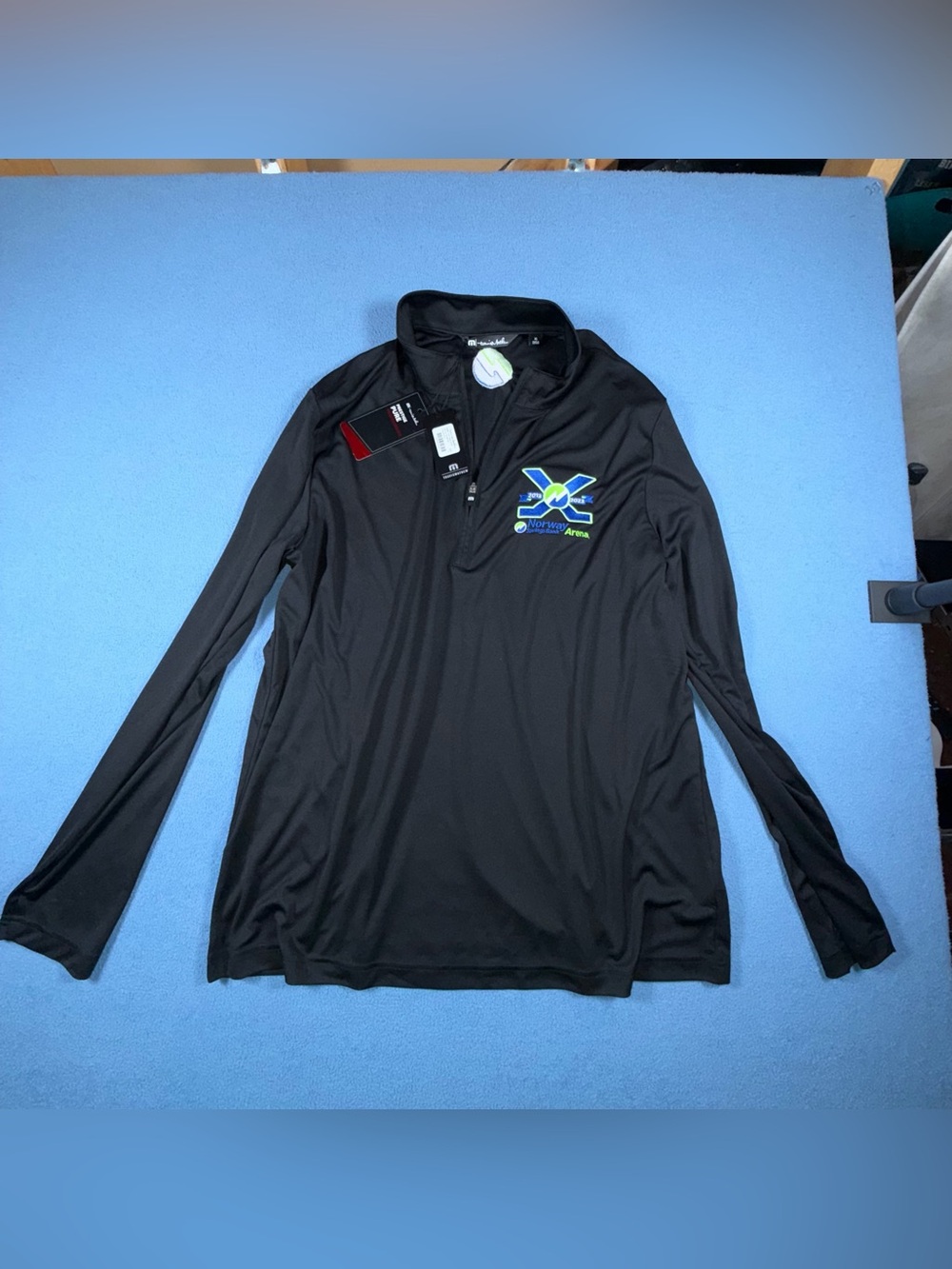 Travis Mathew Black Long-Sleeve Quarter-Zip with Colorful Embroidered Logo